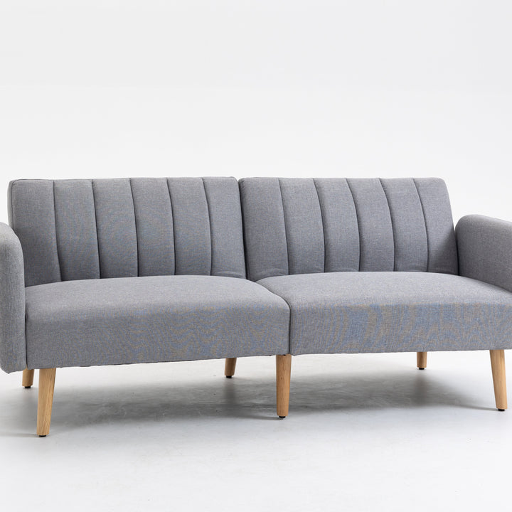 Sofá Cama de 2 Lugares com Encosto Ajustável em 3 Posições Apoio para os Braços Desmontável e Pés de Madeira Sofá Duplo Moderno para Sala de Estar Escritório 173x75x73cm Cinza