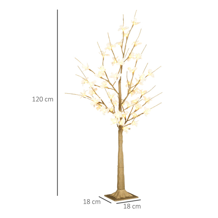 Árvore Cerejeira Altura 120 com 48 Luzes LED IP44 em Branco Quente Ramos Flexíveis e Base de Candeeiro Árvore de Decoração de Natal para Interiores 18x18x120cm Cáqui