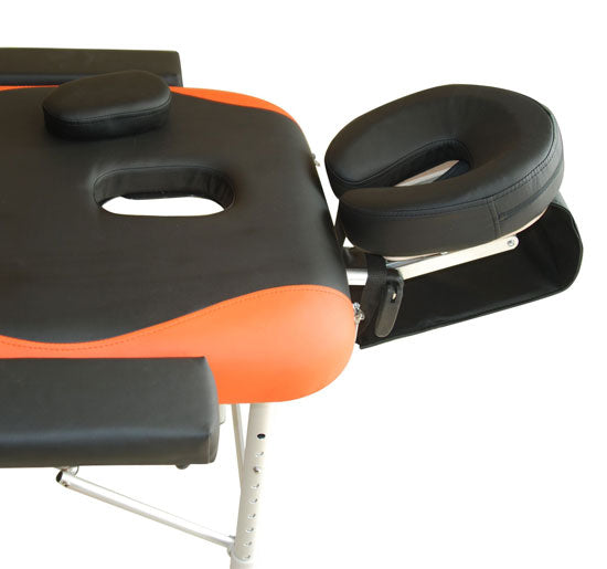 Marquesa Dobrável e Portátil para Fisioterapia - Preto e Laranja - Estrutura em PU e Alumínio - 185x60 cm