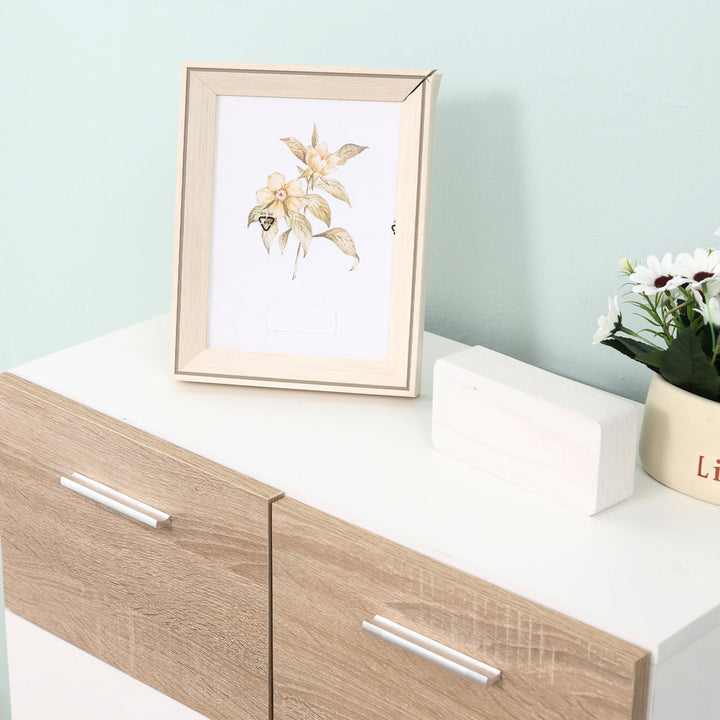 Armário Casa de Banho com 2 Portas e Prateleiras Interiores Ajustáveis Móvel Auxiliar de Madeira Multiuso para Sala de Estar Cozinha Sala de Jantar 60x30x85cm Branco e Madeira Natural