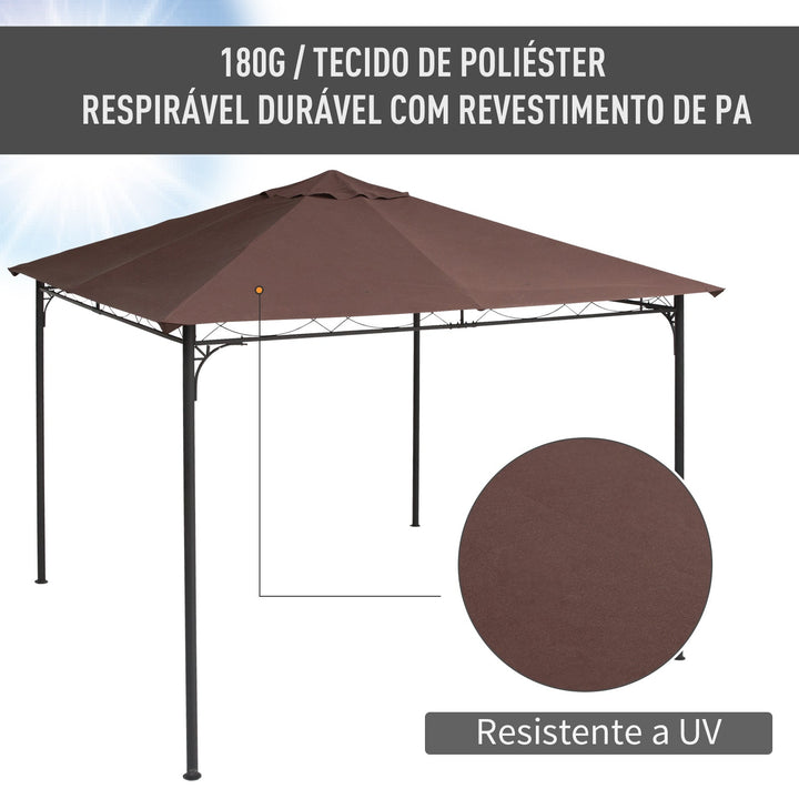 Cobertura de substituição de 3 x 3 m para barraca de jardim gazebo ao ar livre com 8 orifícios de drenagem e ventilação marrom