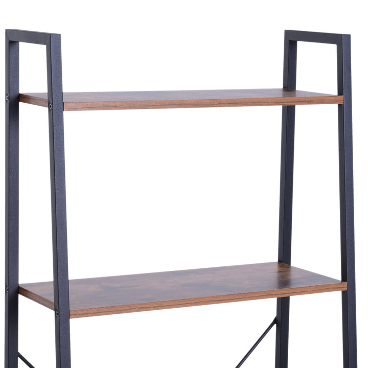 Prateleira de estante de escada industrial com 4 prateleiras escalonado 60x35x145cm aço e madeira