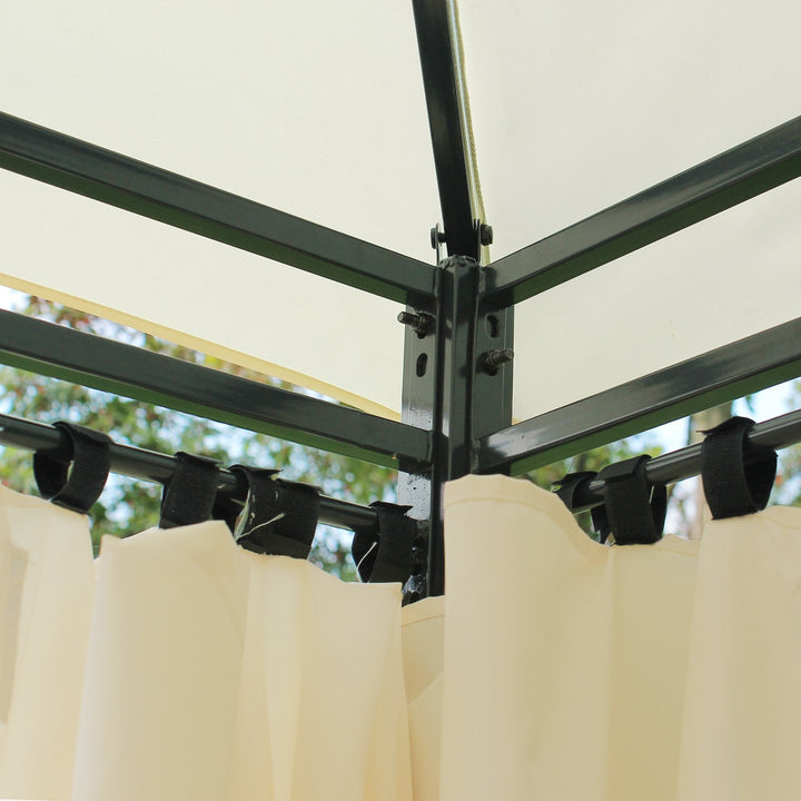Pérgola de jardim 3x4 m estrutura de aço telhado Duplo 6 Cortinas Laterais 8 Orifícios de Drenagem Boa Ventilação para Festas Eventos Creme