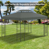 Cobertura de Substituição 4x3m para Pérgola de Jardim 2 Níveis Respirável com 10 Orifícios de Drenagem Cobertura de Substituição de Pérgola Exterior Cinza