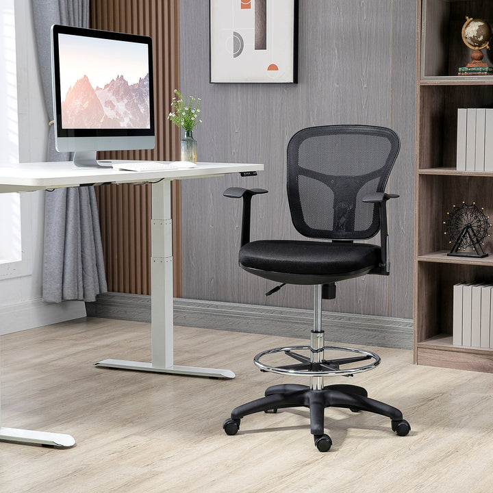 Cadeira de Escritório Ergonómica de Malha Cadeira de Escritório Giratória com Apoio para os Braços Apoio para os Pés e Assento Ajustáveis para Dormitório Sala de Estar 59x59x95-115cm Preto