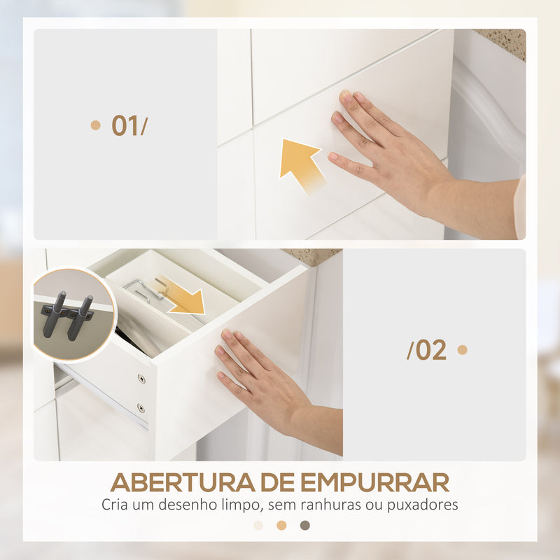 Armário de Cozinha Móvel Auxiliar de Cozinha com 4 Portas 2 Gavetas e Prateleiras Ajustáveis para Sala de Jantar Sala de Estar Estilo Moderno Anti-Tombo 60x35x170cm Branco