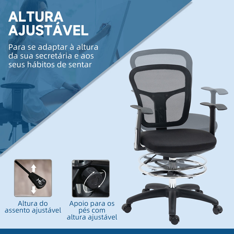 Cadeira de Escritório Ergonómica de Malha Cadeira de Escritório Giratória com Apoio para os Braços Apoio para os Pés e Assento Ajustáveis para Dormitório Sala de Estar 59x59x95-115cm Preto