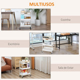 Carrinho de Cozinha com Rodas Carrinho de Armazenamento com Gaveta 2 Prateleiras e Rodas com Freios para Casa de Banho Sala de Estar Dormitório 43,9x30,5x75,6cm Branco e Madeira Natural