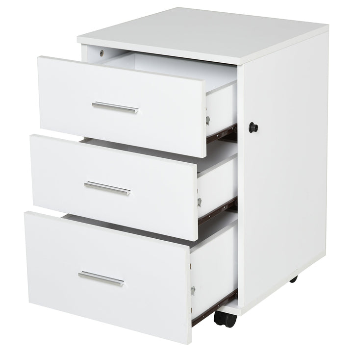 Armário de escritório com 3 gavetas Rodas com freio Fechadura 40x41,5x61,5 cm Branco