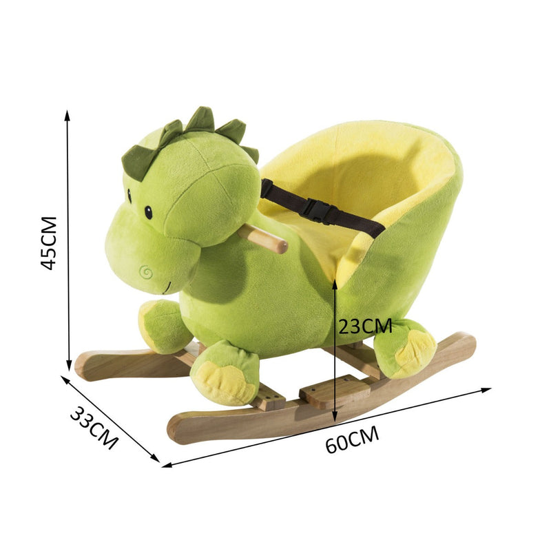 Cavalo de balanço de dinossauro para crianças acima de 18 meses - Verde - 60x33x45 cm