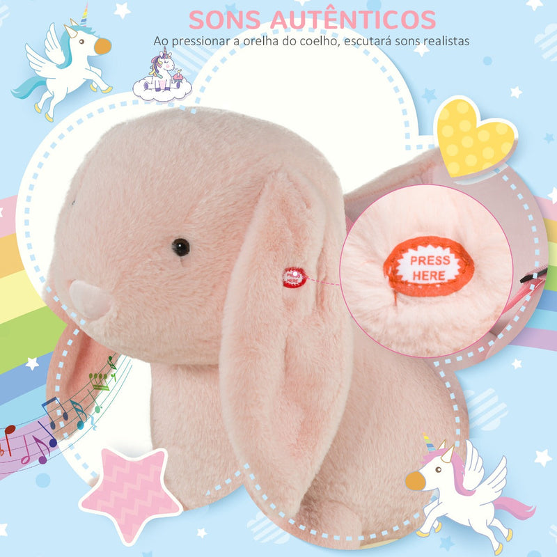 Baloiço Infantil com Forma de Coelho de Pelúcia Baloiço para Bebés 18-36 Meses com Som Cinto de Segurança Guidão e Apoio para os Pés 60x33x50cm Rosa