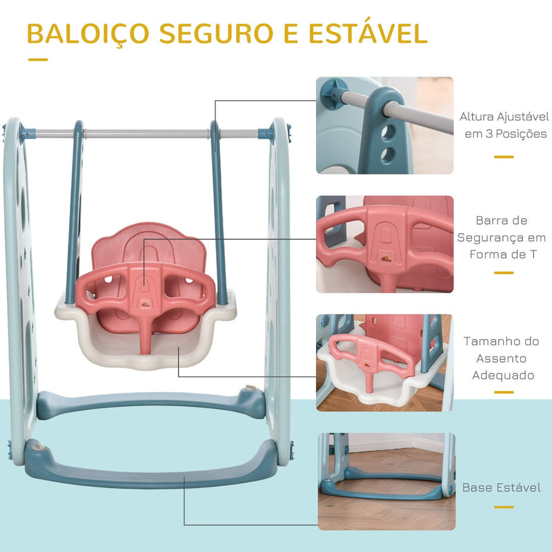 Escorrega Infantil com Baloiço e Cesta de Basquetebol 3 em 1 para Crianças acima de 18 meses com Assento Ajustável Centro de Atividades para Interior e Exterior 145x190x97cm Multicor