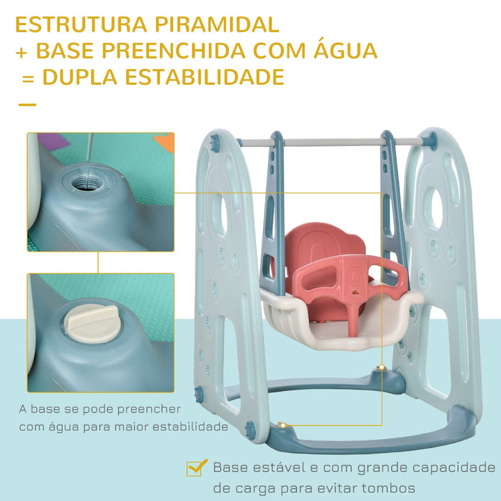 Escorrega Infantil com Baloiço e Cesta de Basquetebol 3 em 1 para Crianças acima de 18 meses com Assento Ajustável Centro de Atividades para Interior e Exterior 145x190x97cm Multicor