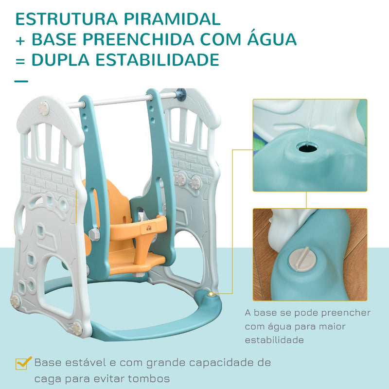 5 em 1 Escorrega e Baloiço para Crianças acima de 18 meses com 2 Cestas de Basquetebol Porteria de Futbol com Assento Ajustável Parque Infantil Interior e Exterior 210x186x133cm Multicor