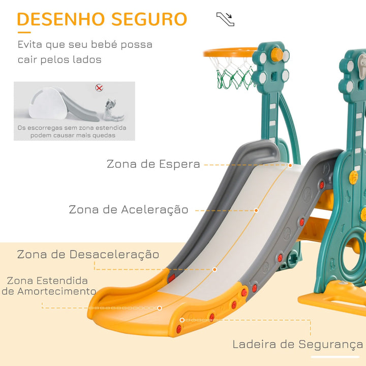 Escorega Infantil com Baloiço e Cesta de Basquetebol 3 em 1 para 18-36 Meses com Assento Ajustável Parque Infantil para Interior e Exterior 152x149x107cm Multicor