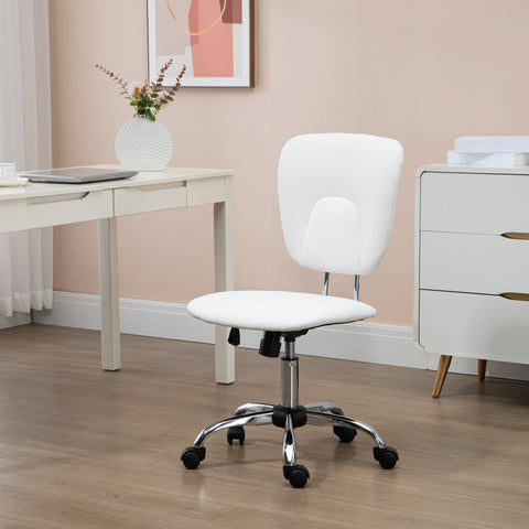 Cadeira de Escritório Cadeira de Escritório Giratória de Couro PU com Altura Ajustável e Função Basculante para Estúdio Dormitório Carga Máxima 120 kg 50x54x87,5-96,5 cm Branco