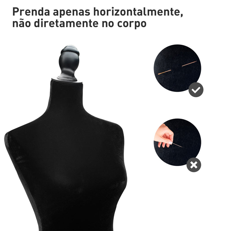 Manequim Feminino de Costura Busto de Senhora para Modistas Exibição Negro Altura Ajustável a 130-168cm