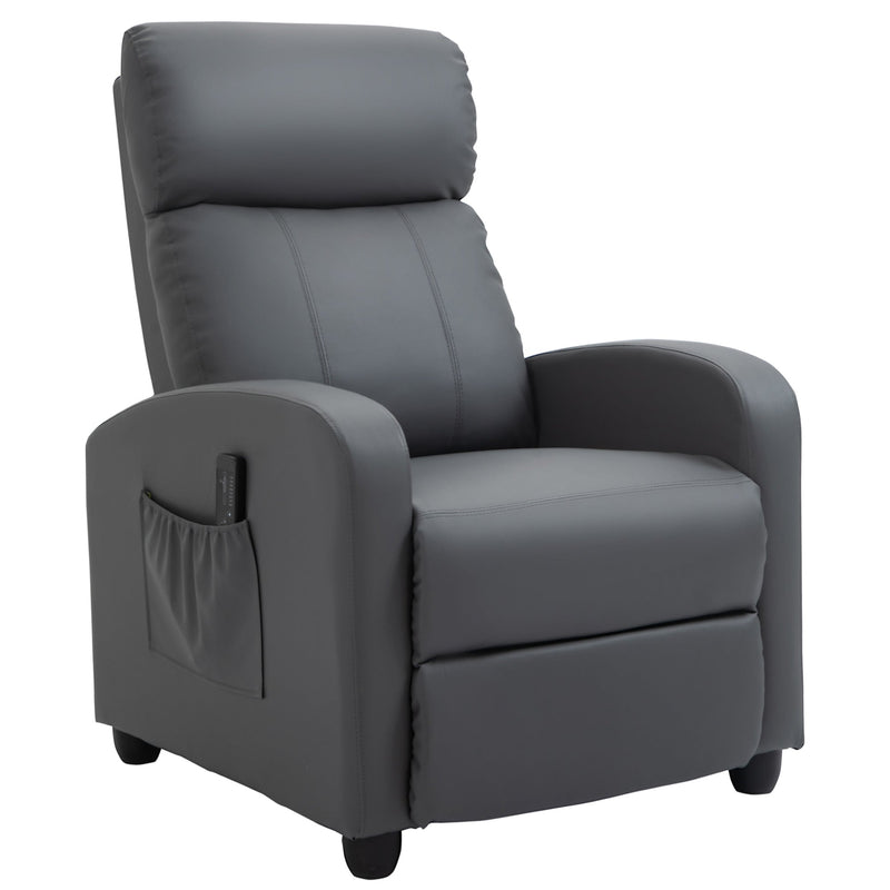 Poltrona de Massagem Poltrona Relax Reinclinável com Controle Remoto 2 Zonas de Massagem 8 Programas 5 Níveis de Intensidade Estofado em PU 68x88x98cm Cinza