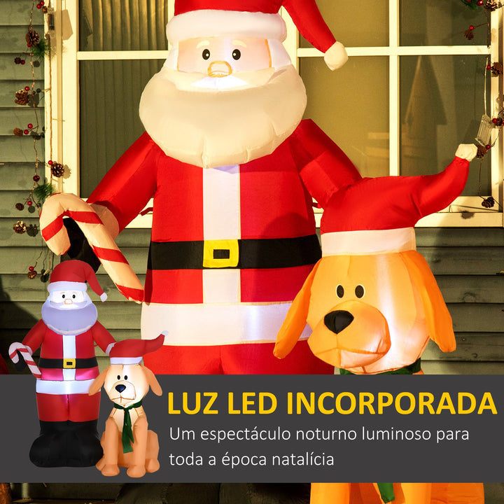 Pai Natal Insuflável com Cão 9 Luzes LED IP44 e Inflador Elétrico Decoração de Natal para Interiores Exteriores 117x80x157cm Multicolorido