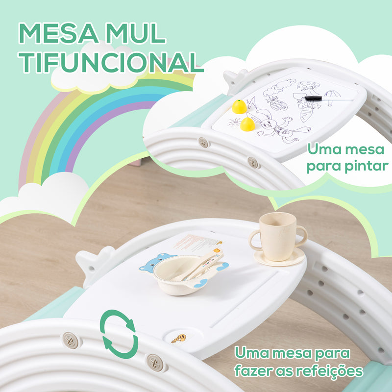 Baloiço 2 em 1 para Crianças acima de 18 Meses Mesa e Cadeira Infantil com Apoio para Braços Carga Máxima 50kg por Assento para Interiores 100x54x42cm Cinza