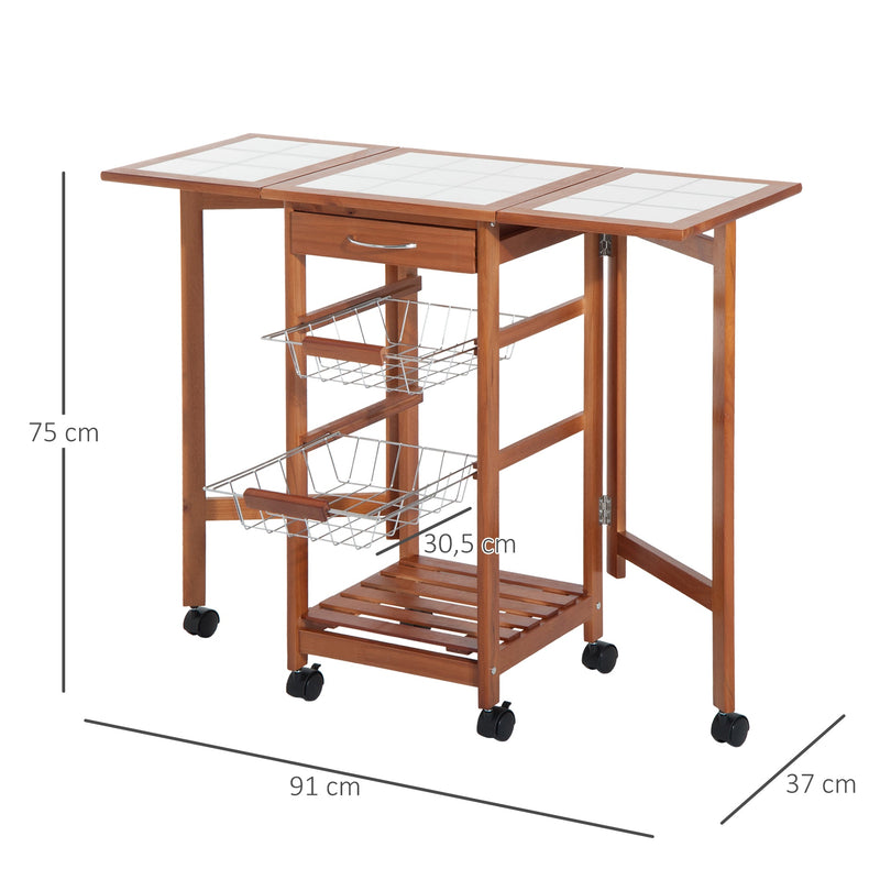 Carrinho de cozinha Serviço Auxiliar de Madeira De metal cromado 6 rodas 91x37x75 cm