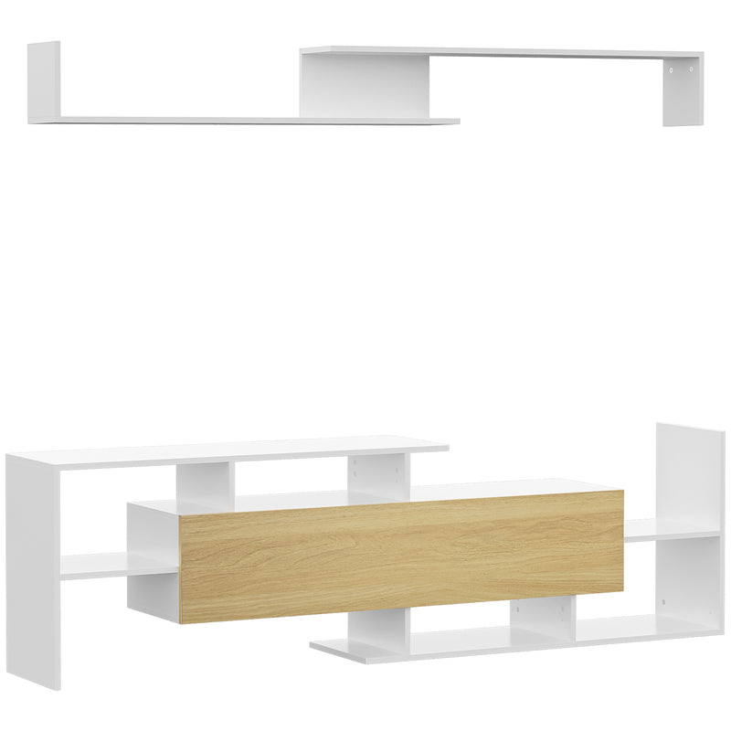 Móvel de TV Moderno Móvel de Sala de Estar para Televisores 153,6x25x42cm e Prateleira de Parede 150x14,5x16,3cm Branco e Madeira