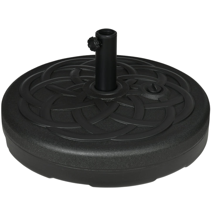 Base para Chapéu de Sol de PE Redonda Suporte para Chapéu de Sol 2,5kg Apto para Mastros de 38mm/48mm Preenchível com Areia 35kg e Água 25L Ø56x30,5cm Preto