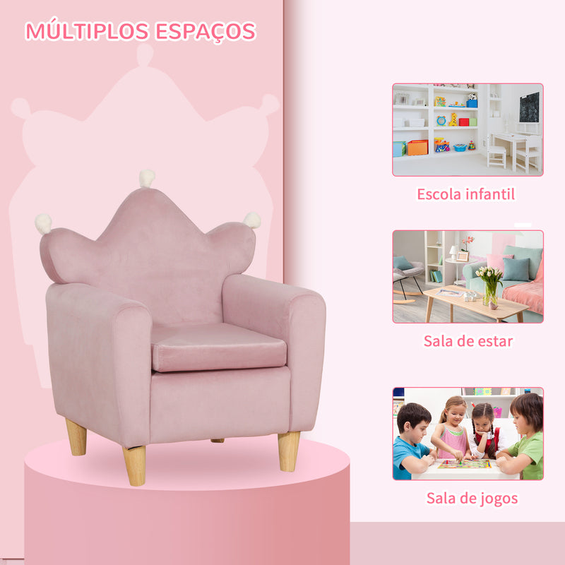 Poltrona Infantil Mini Sofá para Crianças Acima de 3 Anos com Assento Acolchoado Apoio para os Braços e Estrutura de Madeira Carga Máxima 45kg 50x42x58cm Rosa