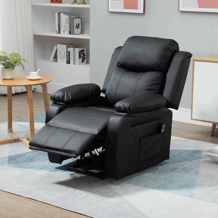 Poltrona Relax Levanta Pessoas com Controle Remoto Reclinação Elétrica de 160° Apoio para os Pés Encosto Estofado em PU e Bolsos Laterais 76x90x105cm Preto