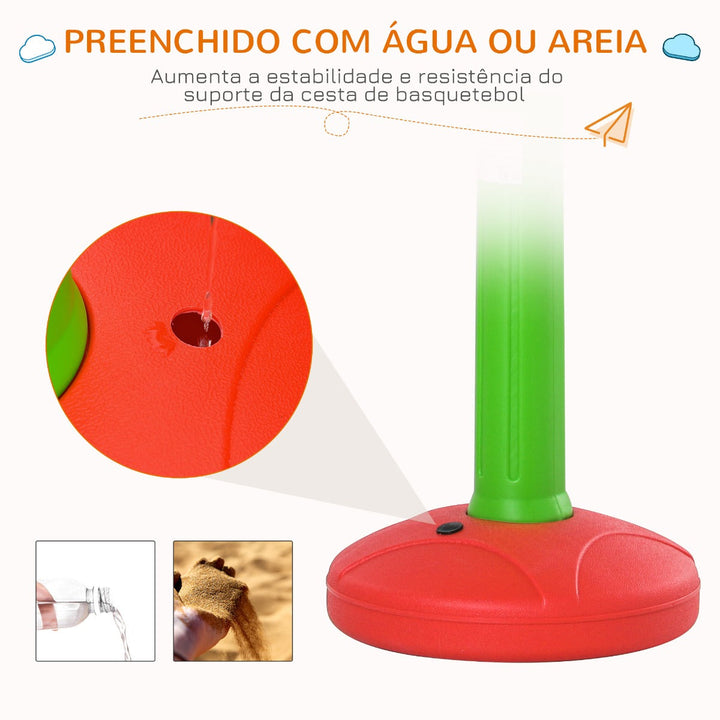 Cesta de Basquetebol Infantil para Crianças acima de 3 anos Altura Ajustável 2 Bolas e Inflador 52,5x44x120-160cm Amarelo Verde Vermelho