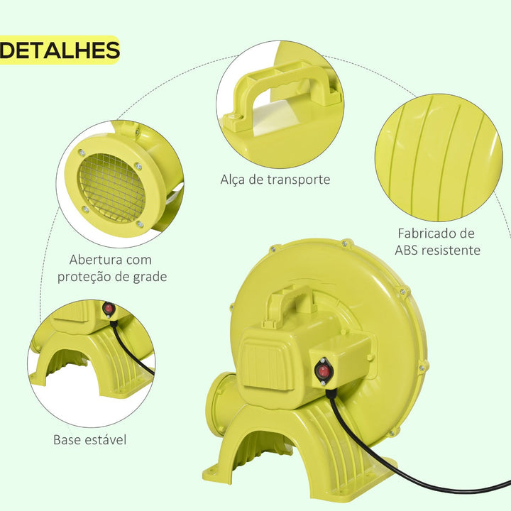 Insuflador Elétrico de 450W para Castelo Inflável Ventilador de Ar Industrial para Brinquedos Infláveis 35x26x33,5cm Amarelo e Verde