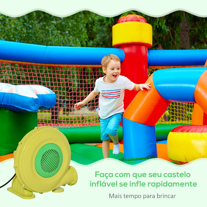 Insuflador Elétrico de 450W para Castelo Inflável Ventilador de Ar Industrial para Brinquedos Infláveis 35x26x33,5cm Amarelo e Verde