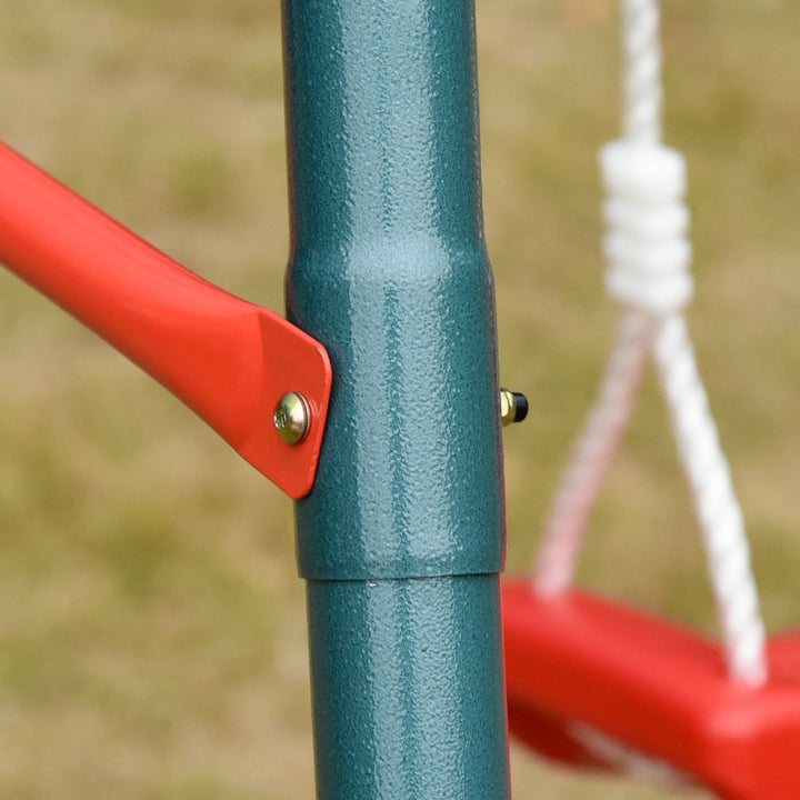 Baloiço duplo para crianças acima de 3 anos com suporte de metal coml Corda ajustável Máx. 40kg 220x160x180cm Verde Vermelho