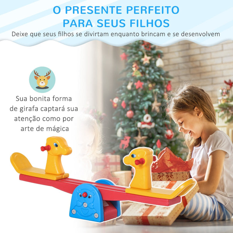 Baloiço Infantil em Forma de Girafa com Encosto Guidão Texturizado Carga 20kg por Assento para Interior e Exterior 150x32x60cm Multicor