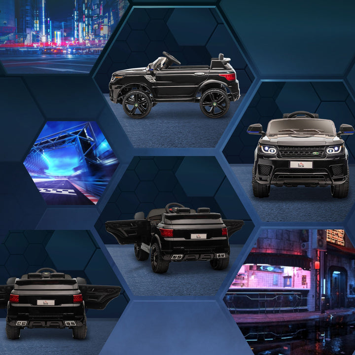 Carro Elétrico SUV para Crianças de 3-6 Anos Carro de Bateria 12V com 2 Motores Controlo Remoto Faróis Buzina Bluetooth Música USB e Abertura de Porta 3-5km/h 110x68x52cm Preto