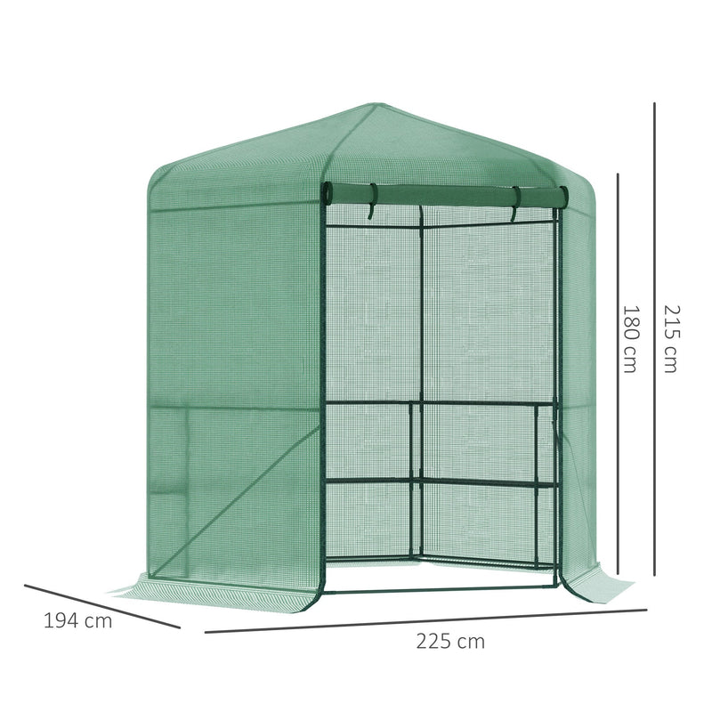 Estufa de Jardim Hexágono 194x194x215cm Estufa com 6 Prateleiras Porta Enrolável e Estrutura de Aço Galvanizado para Cultivos de Plantas Vasos de Flores Verde