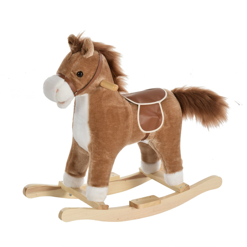 Cavalo de balanço para crianças acima de 36 meses Com boca e cauda móveis Música 65x32,5x61 cm Marrom