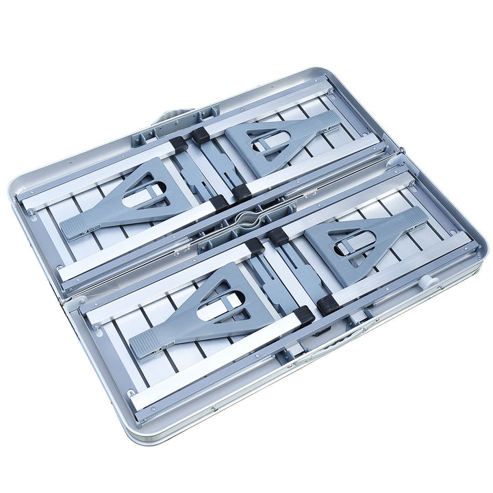 Mesa de piquenique dobrável com 4 lugares e furo para guarda-sol para Camping - Alumínio - 85,5x67,5x66,5 cm