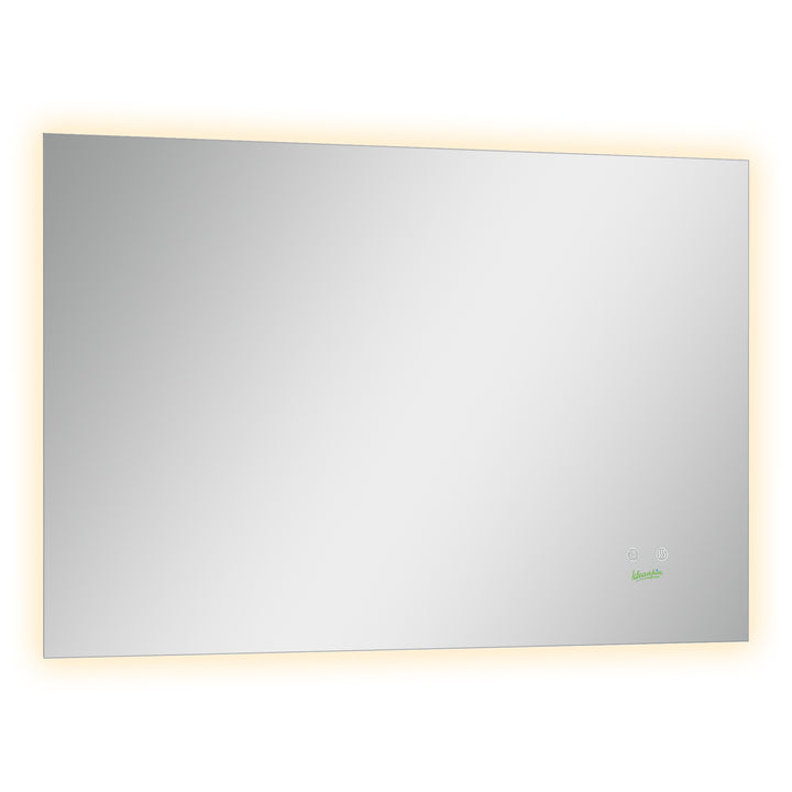 Espelho de Casa de Banho com Luz LED Espelho de Parede Anti-Embaciamento 90x60cm com Interruptor Tátil 3 Luzes Ajustáveis Função de Memória e Estrutura de Alumínio Suspensão Vertical ou Horizontal Prata