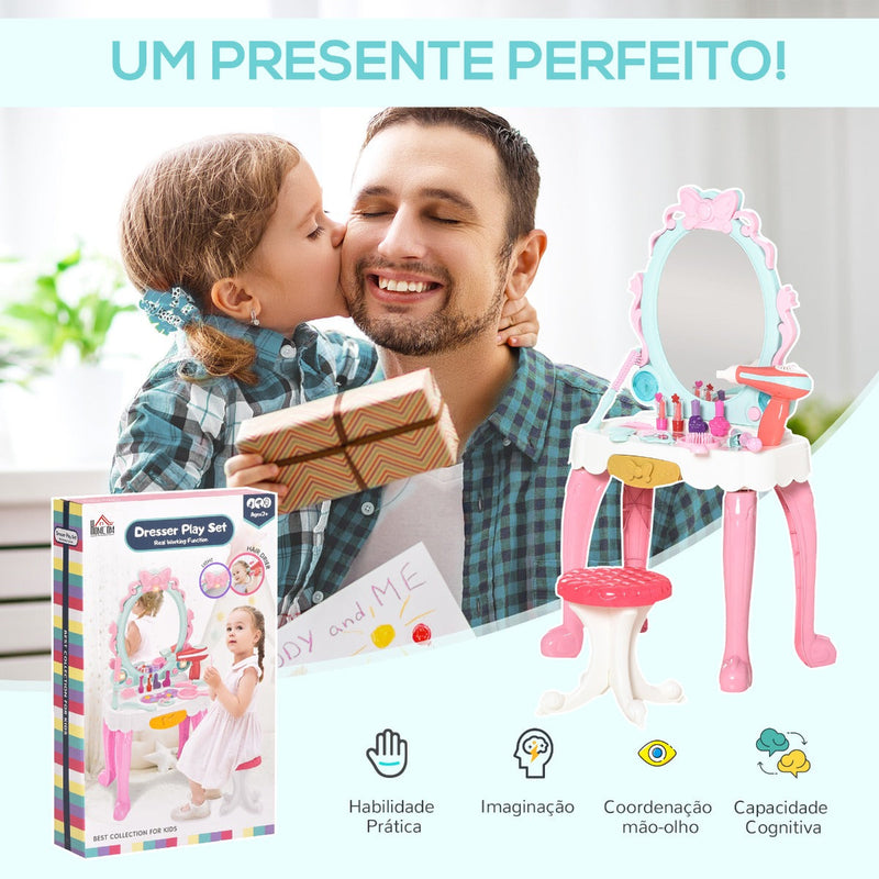 HOMCOM Toucador infantil e cadeira de beleza Conjunto com luzes de