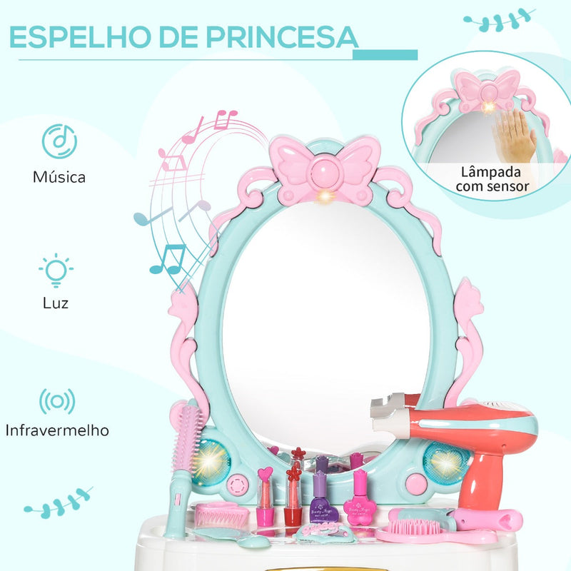 HOMCOM Toucador infantil e cadeira de beleza Conjunto com luzes de