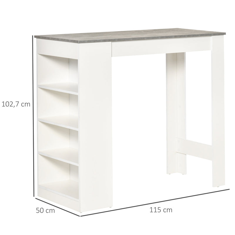 Mesa de Bar Mesa Alta Tipo Bistrô de Cozinha com Prateleiras Estilo Moderno de Melamina para Sala de Jantar Sala de Estar 115x50x102,7cm Branco e Cinza