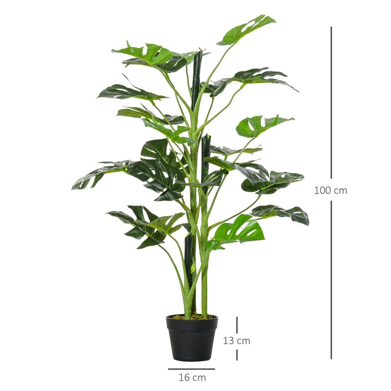 Monstera Planta Artificial com Vaso Árvore Tropical Sintética com 21 Folhas Ø16x100 cm Verde