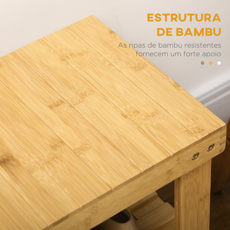 Banco Sapateira de Bambu Sapateira com Assento Organizador de Sapatos com 2 Prateleiras para 6-9 Pares de Sapatos para Entrada Sala de Estar Dormitório 70x28x45 cm Madeira