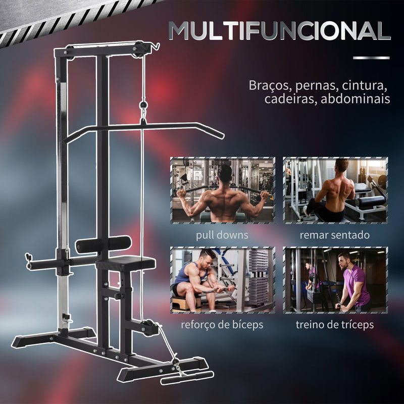 Máquina de Musculação Estação de Treinamento com Poleia e Assento Ajustável em Altura para Treinamento em Casa Academia Escritório Carga Máxima 100kg 107x120x190cm Preto