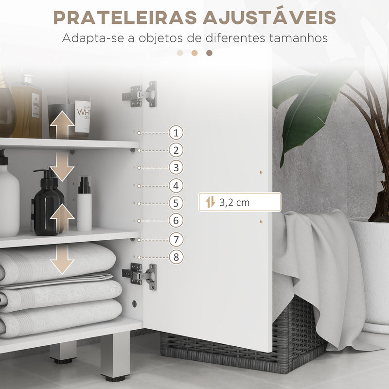 Móvel Auxiliar Casa de Banho Moderno com 2 Gavetas Armário e Prateleiras Ajustáveis Móvel de Armazenamento para Casa de Banho Carga Máxima 35 kg 60x30x93 cm Branco