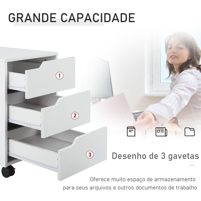 Bloco de Gavetas Arquivo Móvel para Escritório Madeira 3 Gavetas Com Rodinhas (2 delas com Travão) 40x50x57,5 cm MDF