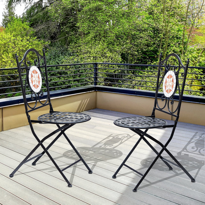 Conjunto de 2 Cadeiras Dobráveis de Jardim Bistrô Cadeira Assento Mosaico para Terraço Varanda Aço Carga 120kg