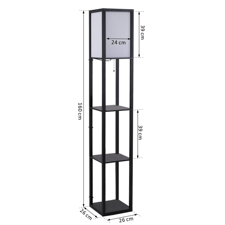 Prateleira alta de 3 níveis com lâmpada para sala de estar quarto Prateleiras modernas para prateleira de exposição em preto e branco da sala de estar 26x26x160cm