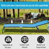 Espreguiçadeira de jardim dobrável e ajustável com 3 posições sistema de laço Estrutura de Aço 197x58x76 cm azul claro